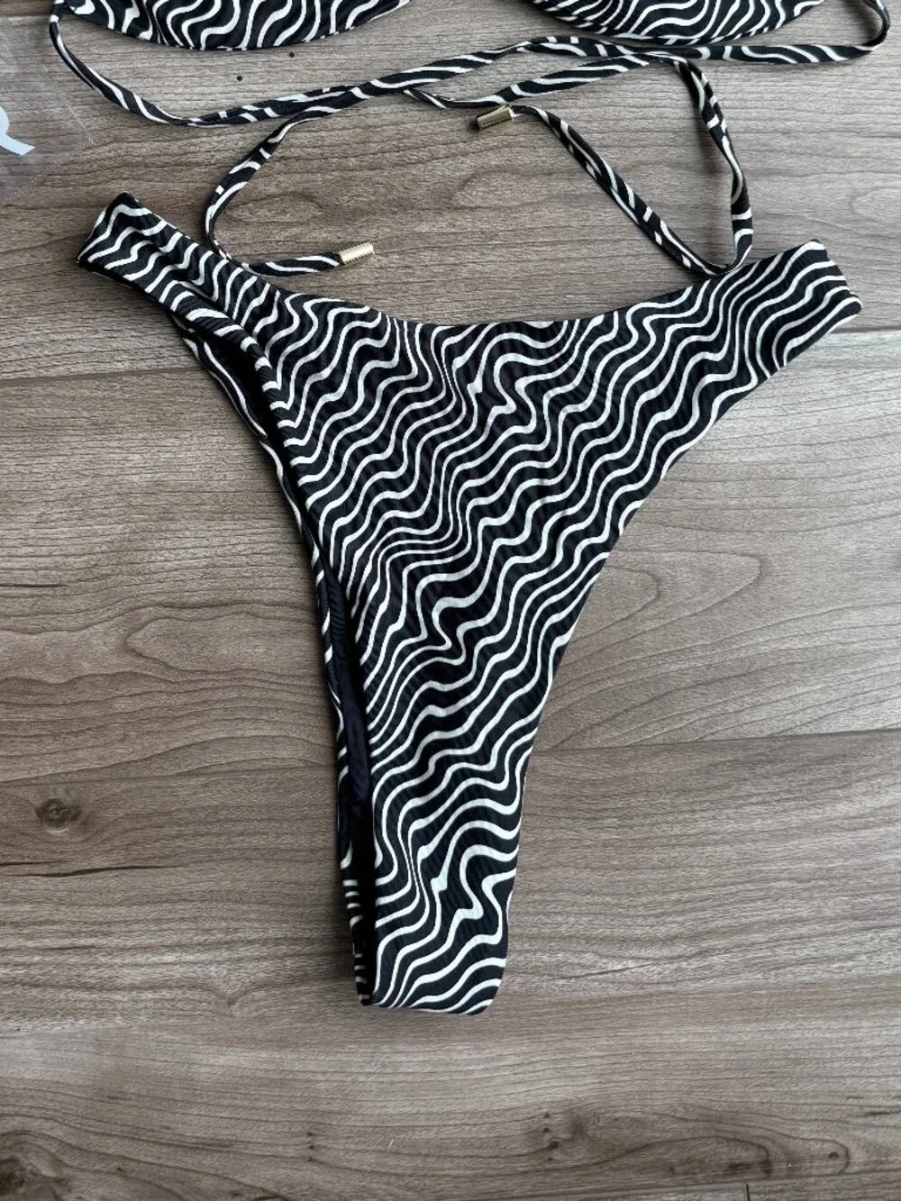 Monday Swimwear Bikini BOTTOM ONLY Size P / XS Black and White Stripes